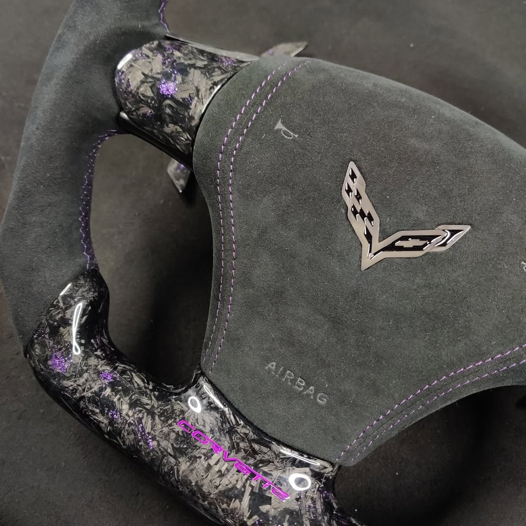 Chevrolet C6 Corvette Forged Carbon Fiber LED Steering Wheel – Purple Flake | Alcantara