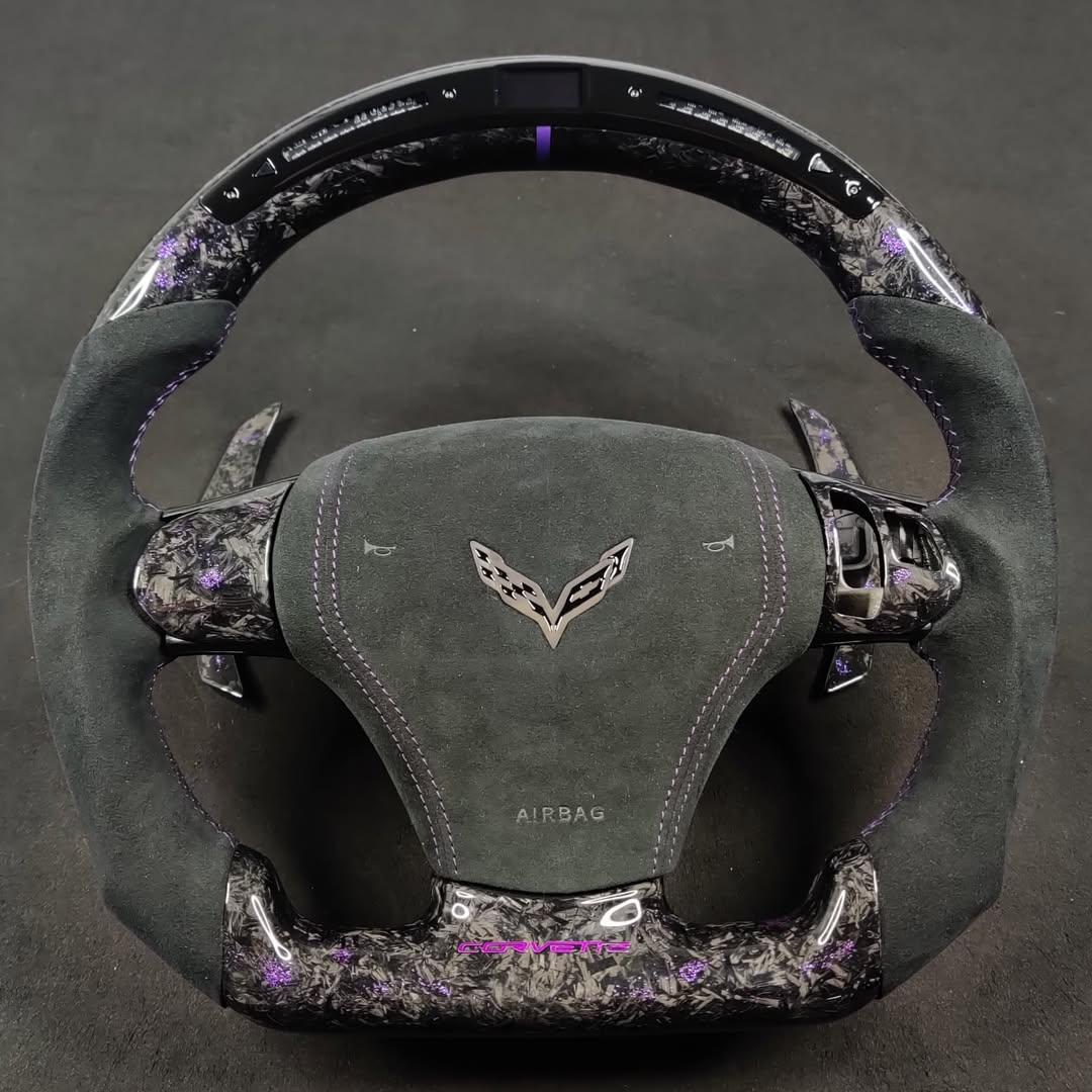 Chevrolet C6 Corvette Forged Carbon Fiber LED Steering Wheel – Purple Flake | Alcantara