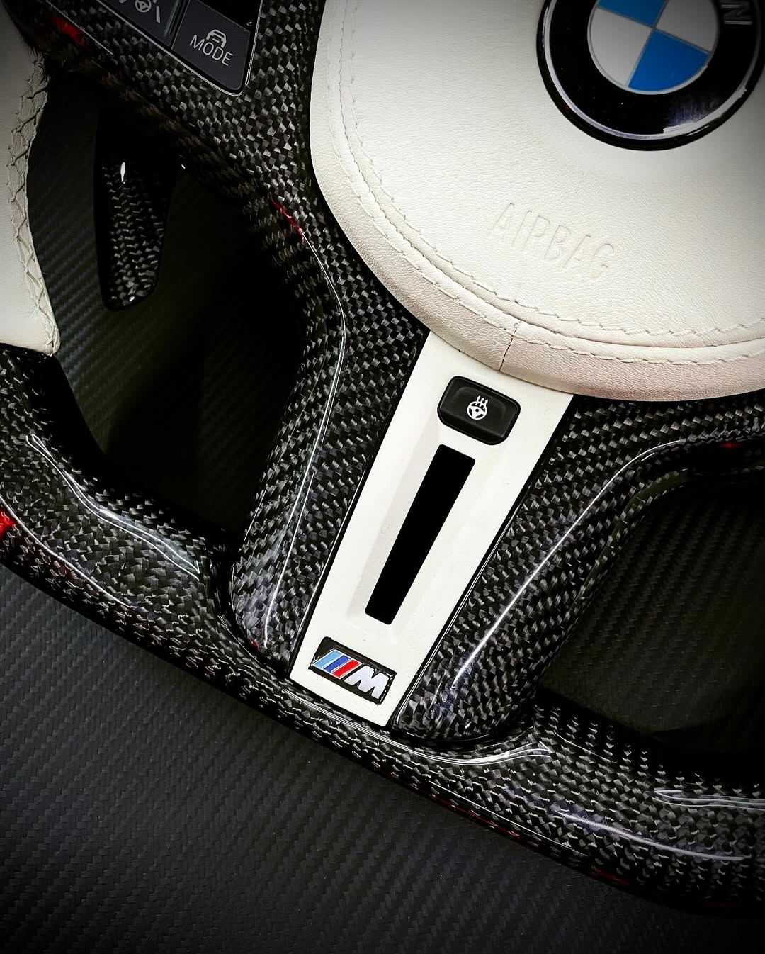 BMW G-Series M Performance Carbon Fiber Steering Wheel – White Leather | Gloss Carbon Fiber