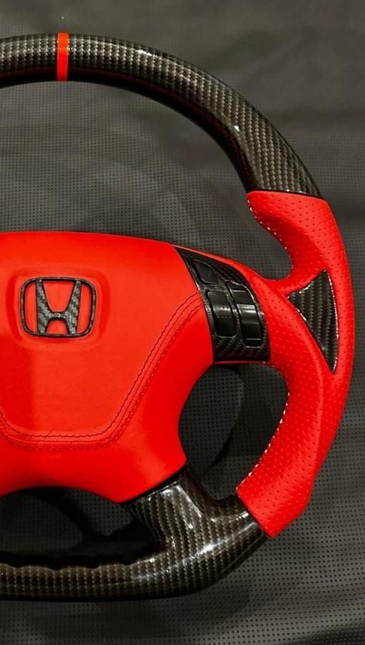 2001–2008 Honda Odyssey / Accord / Civic Carbon Fiber Steering Wheel – Red Leather Flat-Bottom Sport Design