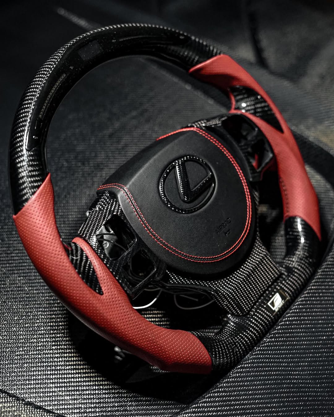 Lexus RC Custom Carbon Fiber LED Steering Wheel with Airbag & Trim – Rioja Red