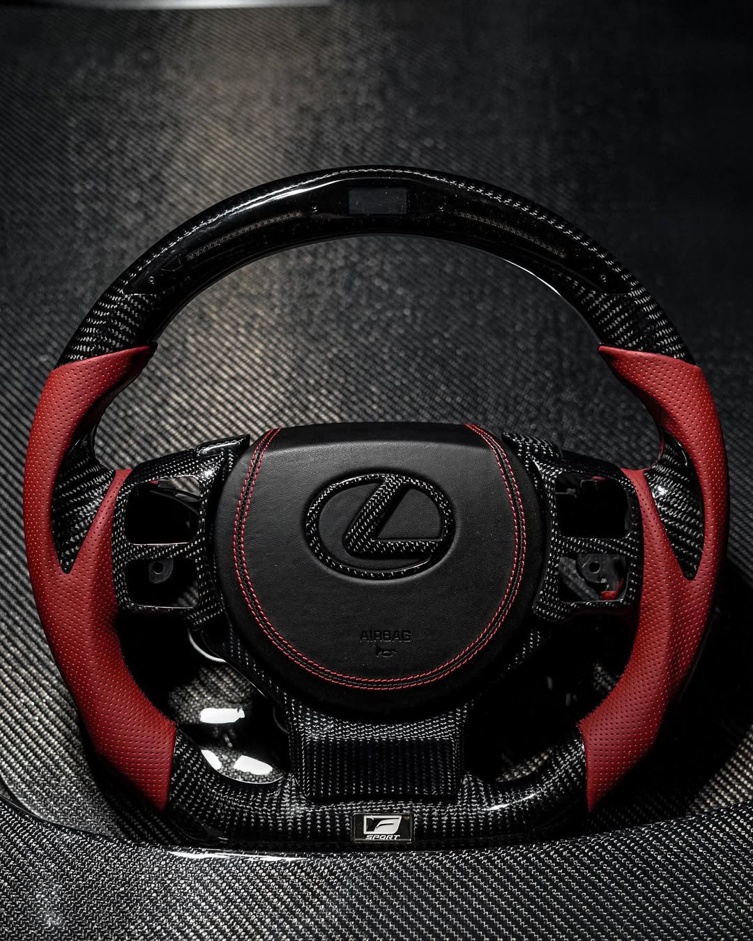 Lexus RC Custom Carbon Fiber LED Steering Wheel with Airbag & Trim – Rioja Red
