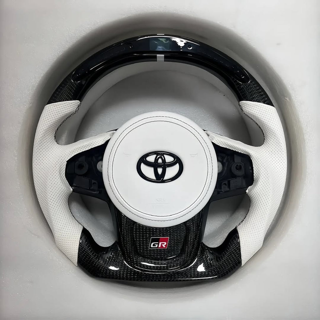 Toyota GR Supra Custom Carbon Fiber Steering Wheel – Black & White Edition