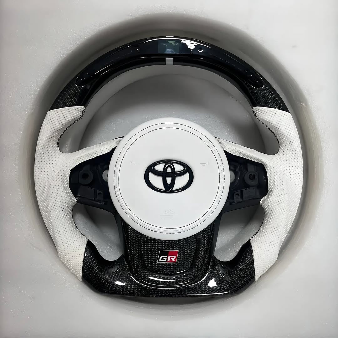 Toyota GR Supra Custom Carbon Fiber Steering Wheel – Black & White Edition